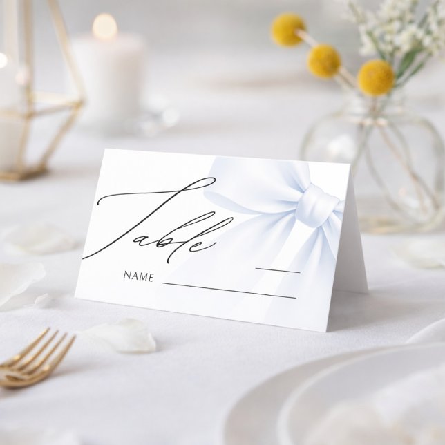 Carte De Placement Elegant Blue Bow Modern Wedding Table Number Place (Créateur téléchargé)