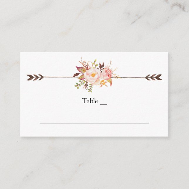 Carte De Placement Elégant Boho Aquarelle Fleurs Bohème Floral (Devant)