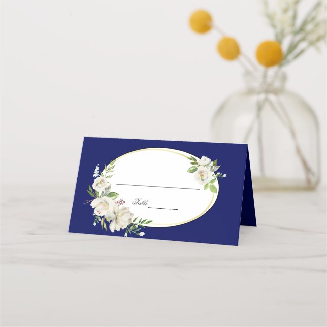 Carte De Placement Élégant Boho Blue Floral Mariage Monogramme (Devant)