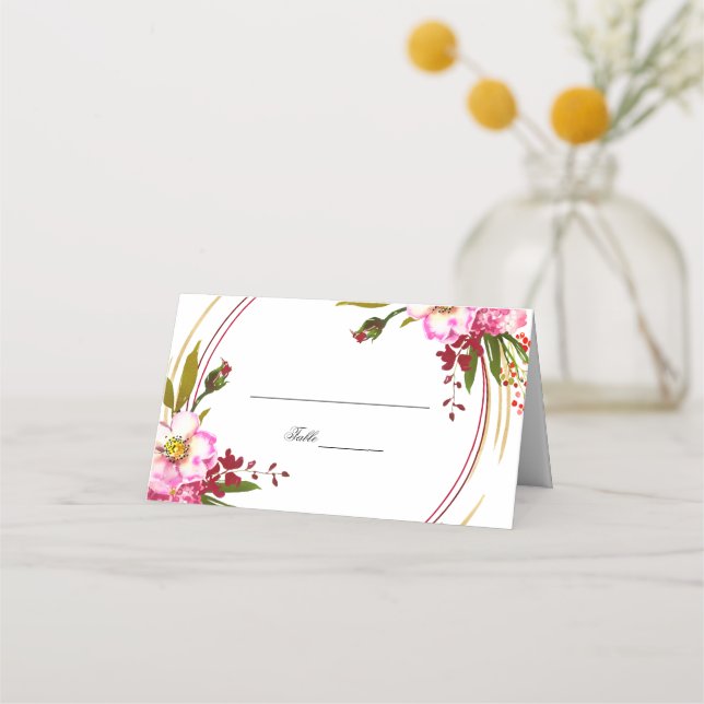 Carte De Placement Élégant Boho Blush Floral Mariage Monogramme (Devant)