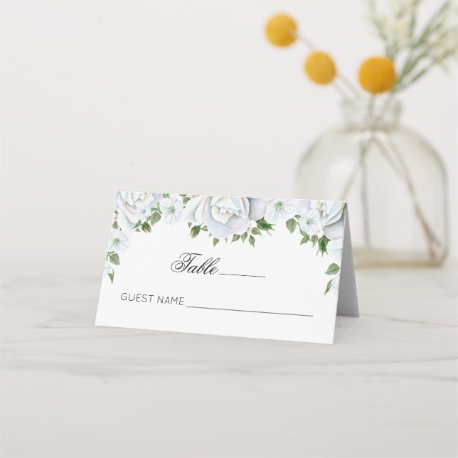 Carte De Placement Elégant Bouquet de Roses Blanches (Devant)