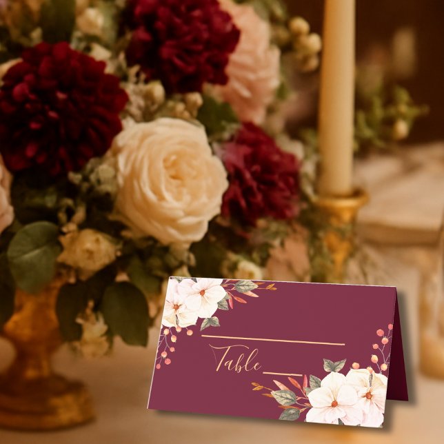 Carte De Placement Élégant Burgundy Blush Orange Floral (Créateur téléchargé)