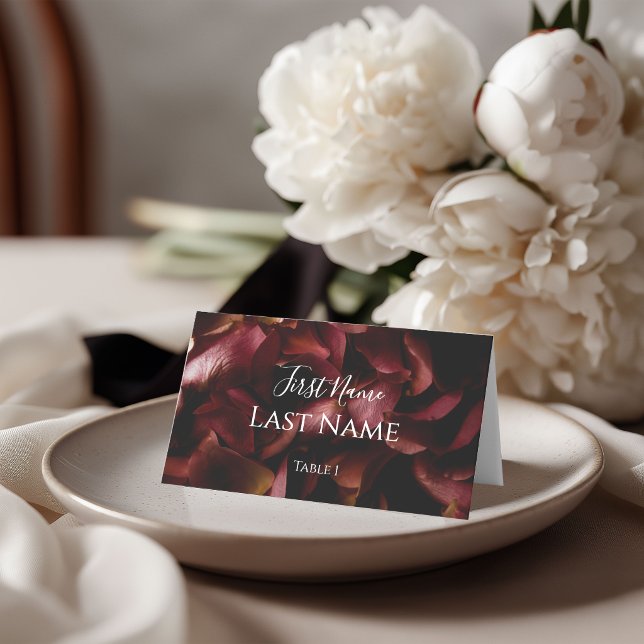 Carte De Placement Elegant Burgundy Romantic Rose Folded Place Card (Créateur téléchargé)