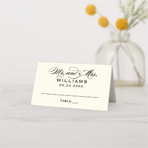 Carte De Placement Élégant calligraphie d'ivoire noir mariage M. Mme