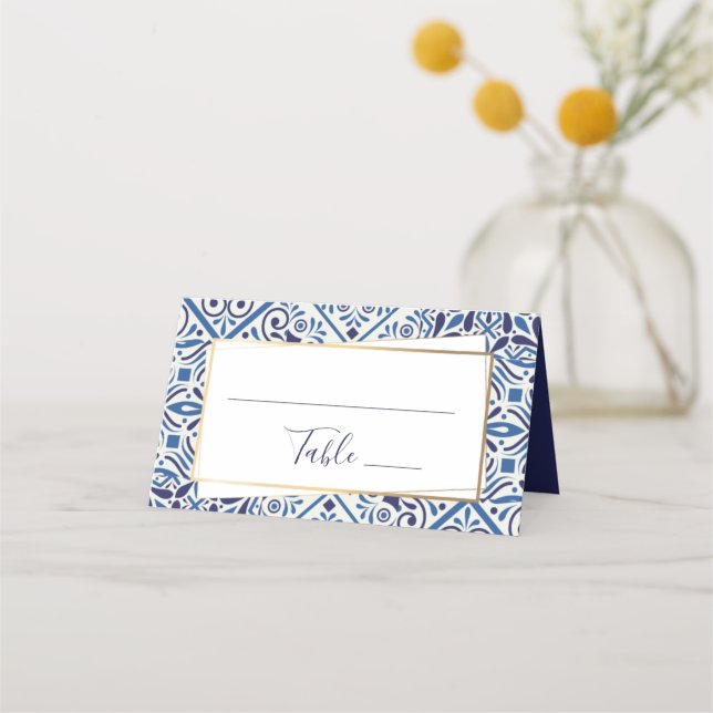 Carte De Placement Elégant Carrelage bleu et or Carte Place (Devant)