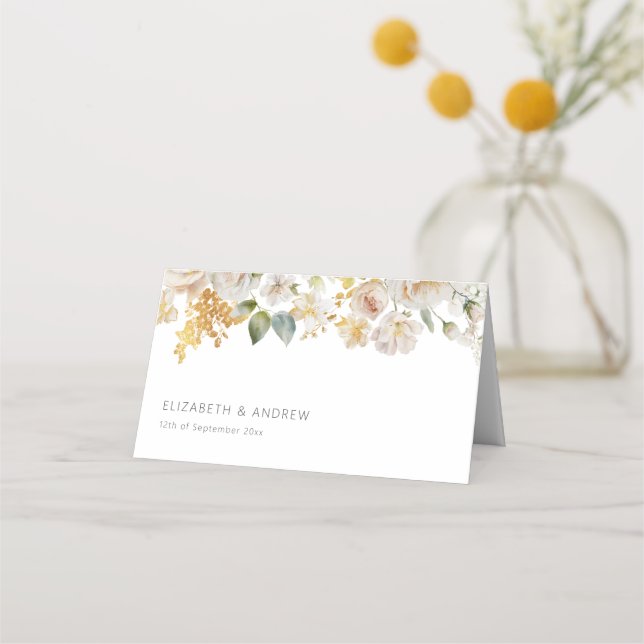 Carte De Placement Élégant Chic Blush Roses Rose Mariage Floral (Devant)
