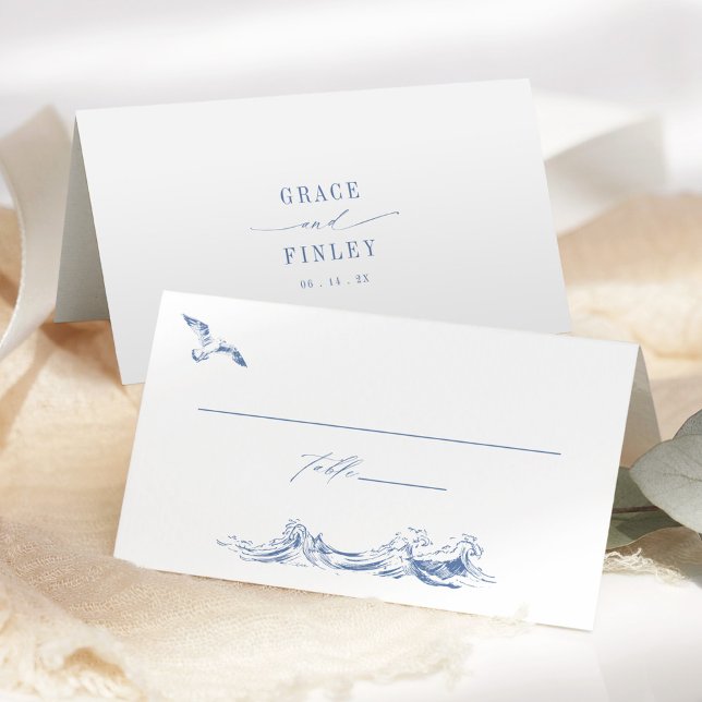 Carte De Placement Élégant Chic Mariage Bleu Côté Mer (Créateur téléchargé)