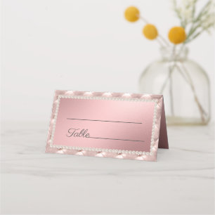 Carte De Placement Élégant Chic Perles Rose Or