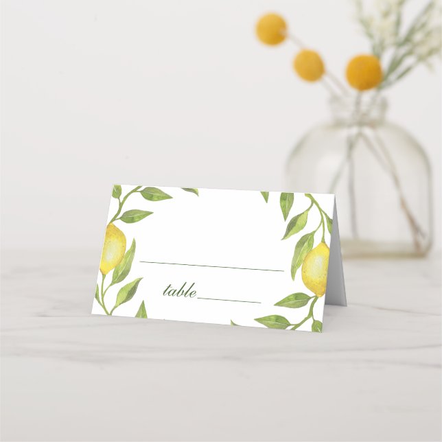 Carte De Placement Elégant citrons Aquarelle Verdure Mariage Place C (Devant)