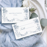 Carte De Placement Élégant classique Dusty Bleu Français Floral<br><div class="desc">Cadre floral bleu foncé élégant et orné adapté de la gravure française classique du 18ème siècle.</div>