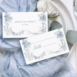 Carte De Placement Élégant classique Dusty Bleu Français Floral