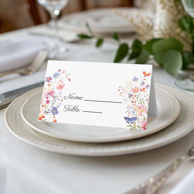 Carte De Placement Elegant Colorful Wildflower Name Place Card (Colorful wildflowers mother's day brunch celebration place card)