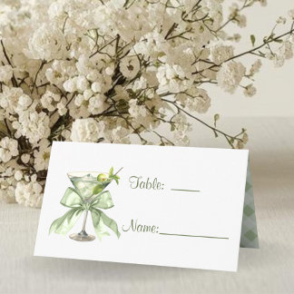 Carte De Placement Élégant Coquette Martini Vert Sauge Baby Shower
