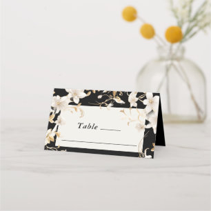 Carte De Placement Elégant design de fleurs blanches sur Mariage noir