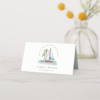Carte De Placement Elégant Dusky Turquoise Sailboat Palm Mariage mari
