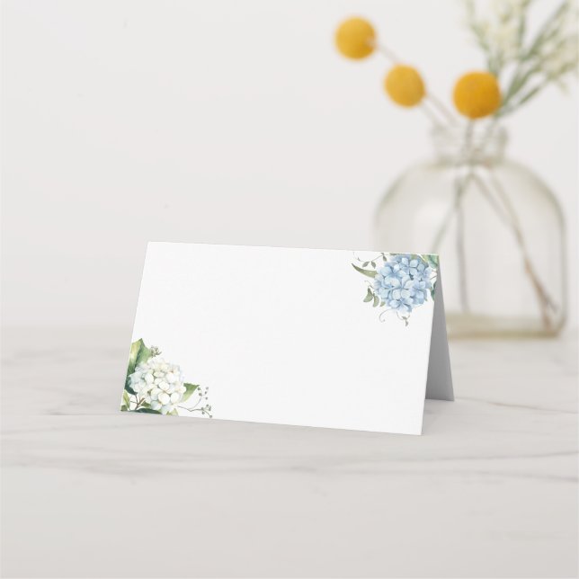 Carte De Placement Elegant Dusty Blue Hydrangea Wedding Place Card (Devant)