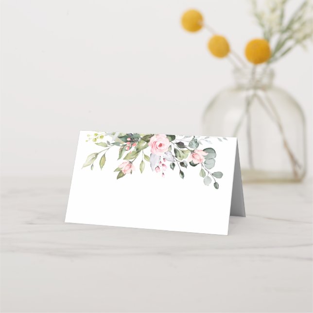 Carte De Placement Elégant Eucalyptus Blush Rose Mariage Table Place (Devant)
