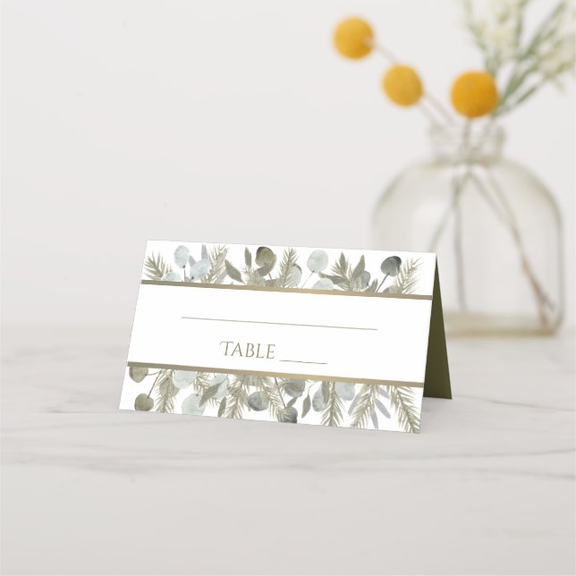 Carte De Placement Elégant Eucalyptus & Pine Sage Green Mariage or (Devant)