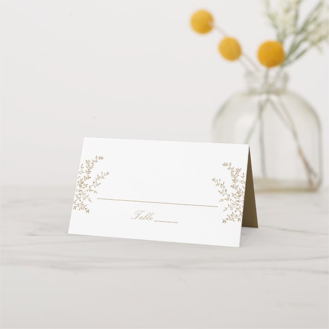 Carte De Placement Elégant Feuille Botanique Or Mariage Escort (Devant)