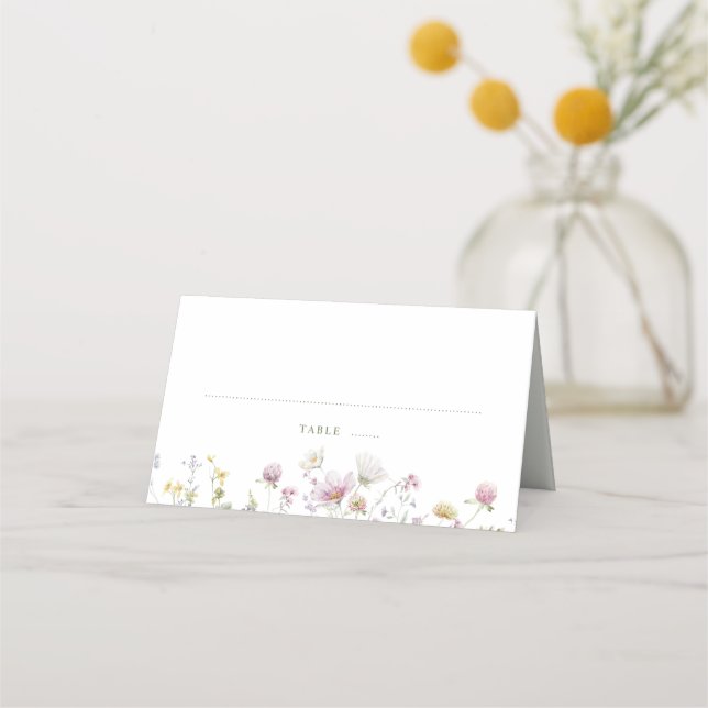 Carte De Placement Élégant Fleur sauvage Pastel Soft Mariage botaniqu (Devant)