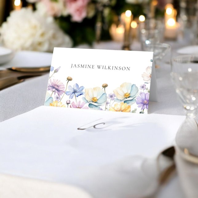 Carte De Placement Élégant Fleur sauvage simple mariage (modern elegant wedding table place card with beautiful wildflowers)