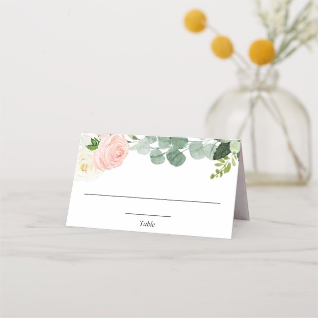 Carte De Placement Élégant floral blanc rose blush végétation (Devant)