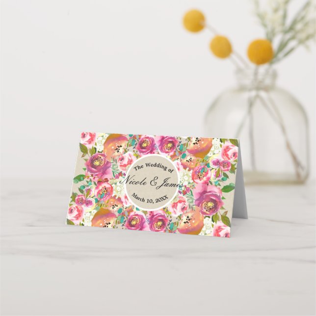 Carte De Placement Élégant Floral Chic Rustique Kraft Assise de Table (Devant)