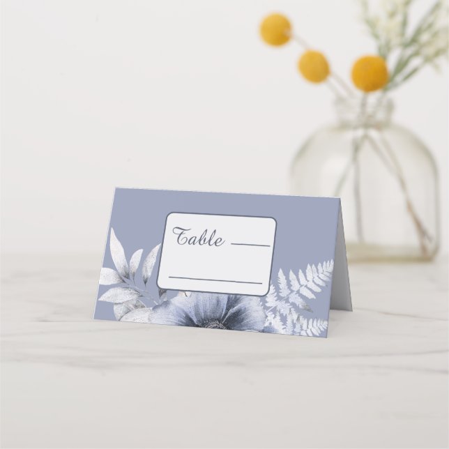 Carte De Placement Élégant Floral Dusty Blue Floral Mariage (Devant)