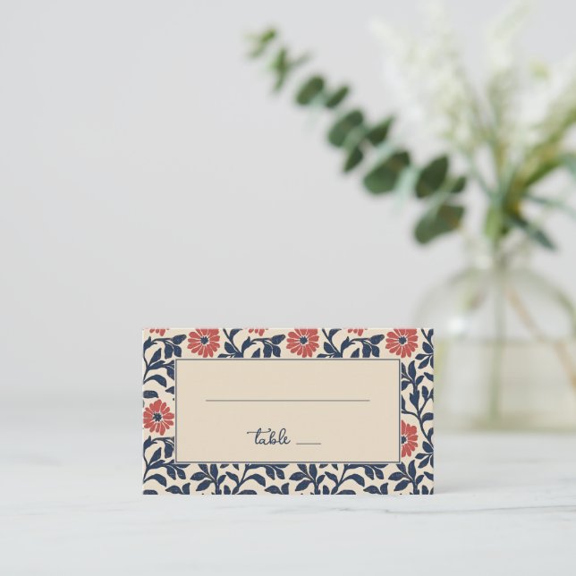 Carte De Placement Élégant floral marine (Debout devant)
