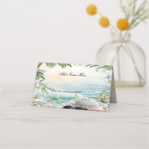 Carte De Placement Elégant Floral Tropical Plage Table de Mariage Lie