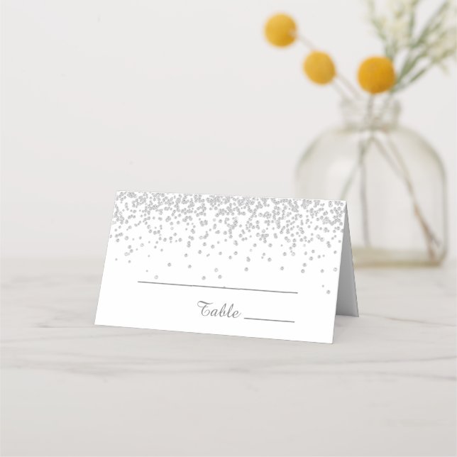 Carte De Placement Elégant Glam White Parties scintillant argent Anni (Devant)
