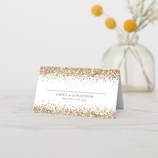 Carte De Placement Elegant Gold Parties scintillant Noms Date Mariage (Devant)