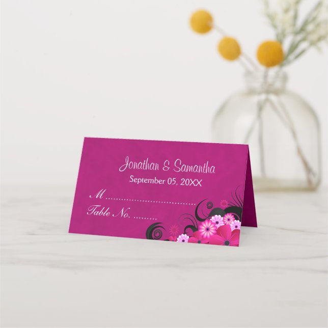 Carte De Placement Élégant Hibiscus floral foncé Fuchsia table pliée (Devant)