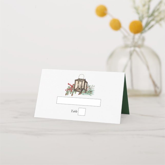 Carte De Placement Élégant hiver Pins rustique Mariage de lanterne (Devant)