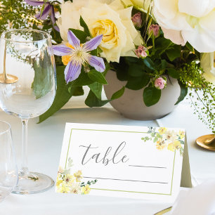 Carte De Placement Élégant jaune Floral Sage Vert Mariage d'été