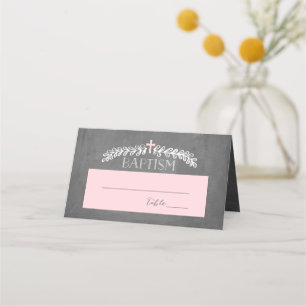 Carte De Placement Elégant Laurels rose Baptême