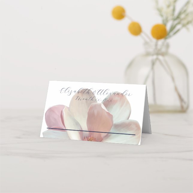 Carte De Placement Élégant Magnolia Mariage rose et blanc (Devant)