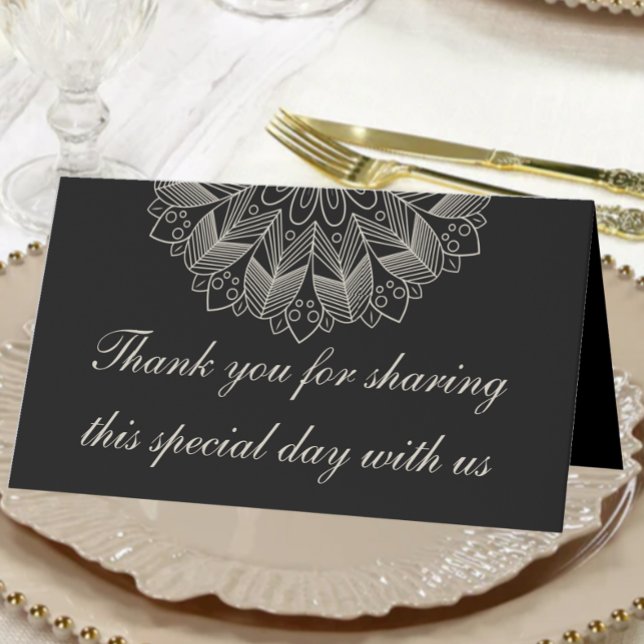 Carte De Placement Élégant Mandala Boho Chic Mariage noir indien (Créateur téléchargé)