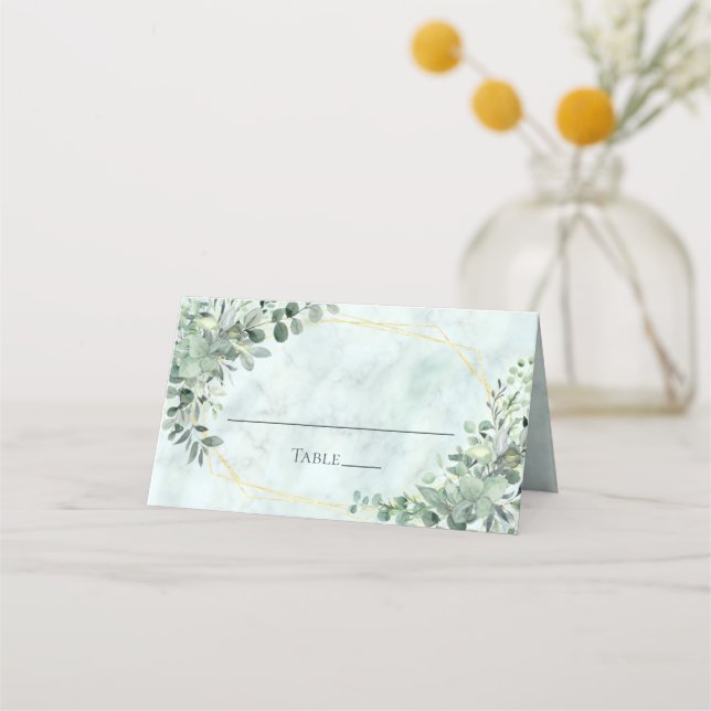 Carte De Placement Elégant marbre Eucalyptus Mariage or verdure (Devant)