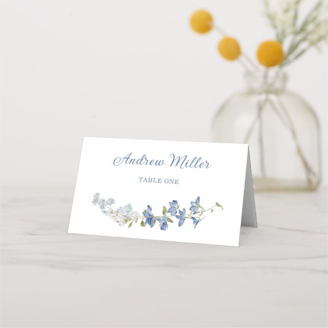 Carte De Placement Elégant Mariage bleu Floral Plaqué Carte Place (Devant)