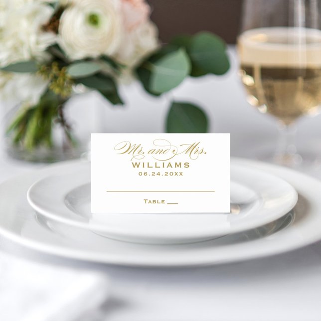 Carte De Placement Élégant Mariage Calligraphie Or M. et Mme (Créateur téléchargé)