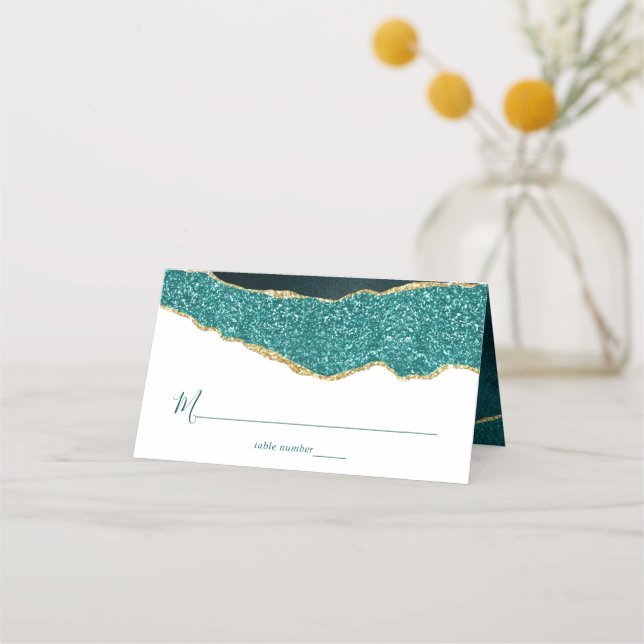 Carte De Placement Élégant Mariage d'âge Turquoise & Or (Devant)