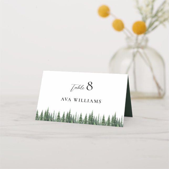 Carte De Placement Elégant Mariage d'aquarelle de forêt d'hiver (Devant)