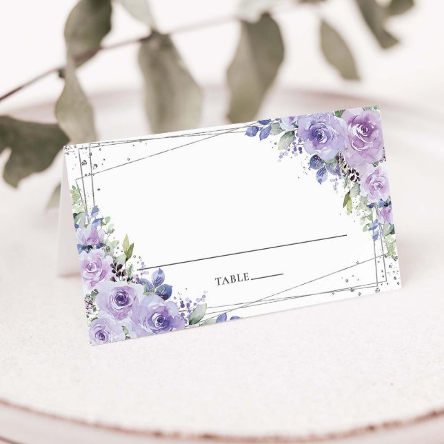 Carte De Placement Élégant Mariage d'argent floral Lilac violet (Créateur téléchargé)