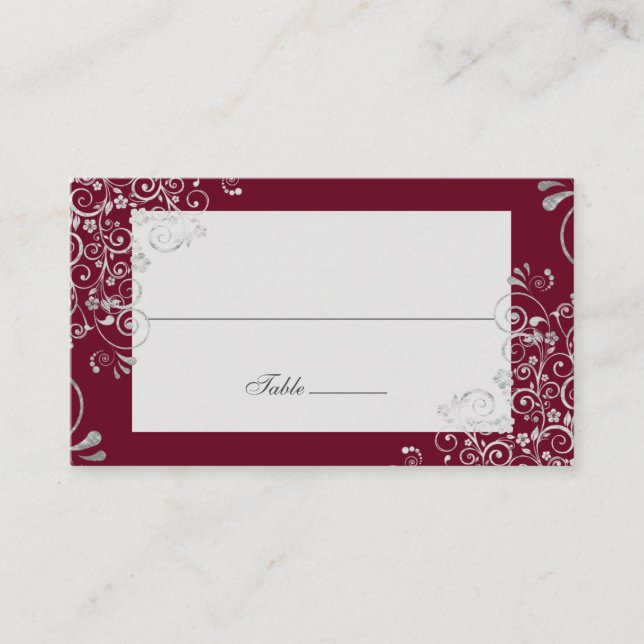 Carte De Placement Élégant Mariage de Bourgogne Swirl (Devant)