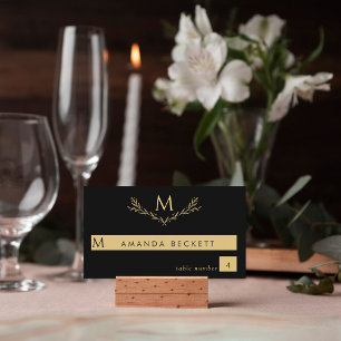 Carte De Placement Élégant Mariage de couronne de monogramme noir et