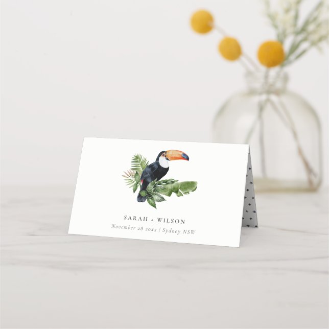 Carte De Placement Élégant Mariage de la faune Toucan de la forêt tro (Devant)