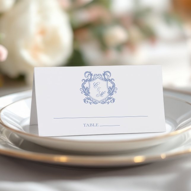 Carte De Placement Élégant Mariage de Monogram Blue Dusty (Créateur téléchargé)