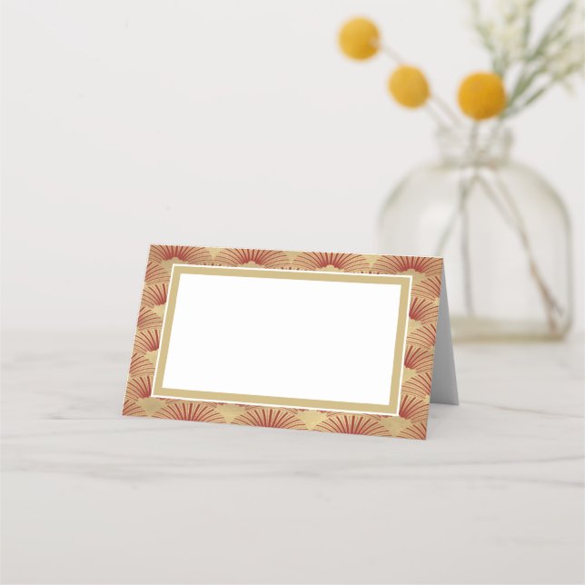 Carte De Placement Élégant Mariage de ventilateur rouge Art déco coul (Devant)