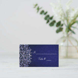 Carte De Placement Elégant mariage d'hiver bleu et blanc damassé